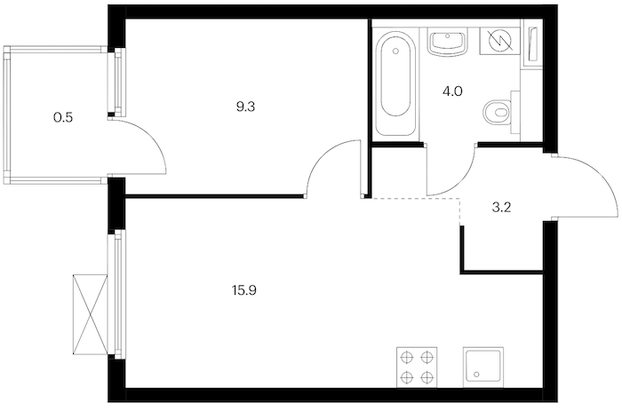 1-комнатная квартира 32.9 м², 8/11 эт., ЖК «Витебский парк»